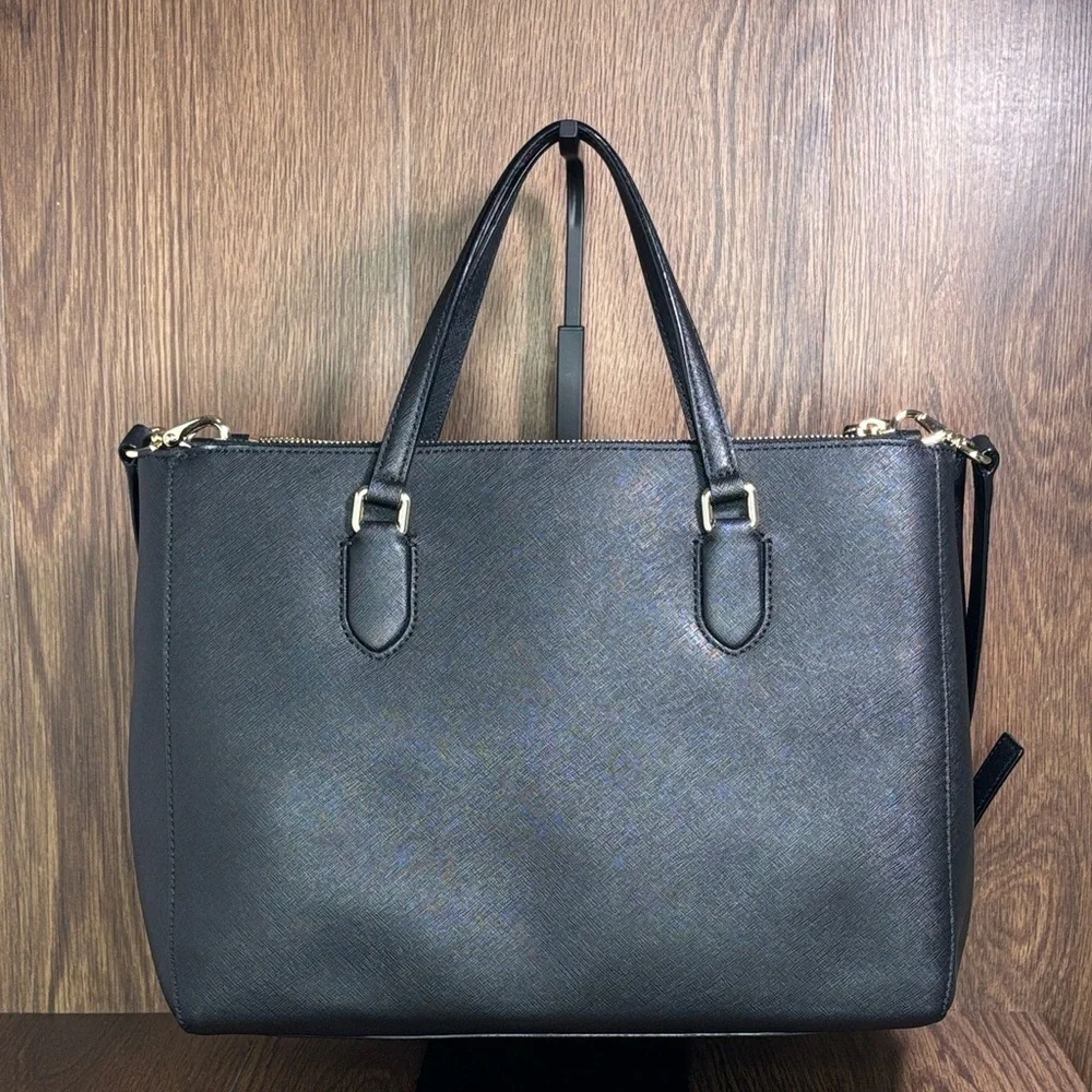 Kate Spade Black Saffiano Leather Zip Top Structured Tote Bag